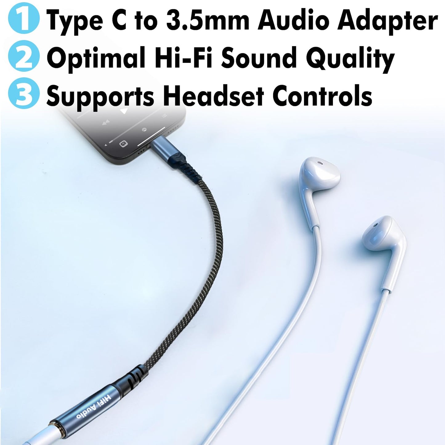 Cyberguys! USB C to 3.5mm Audio Adapter, Aux to USB C Headphone Jack Dongle w/Hi-Fi DAC Chip, in-Line Control & Mic Support Compatible with iPhone