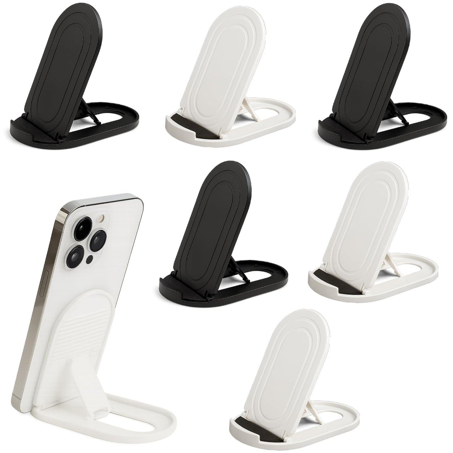 6-Pack Portable Phone & Tablet Stand(Black&White), Foldable Multi-Angle Desk Holders, Adjustable Universal Holder for Samsung Galaxy, iPad, iPhone