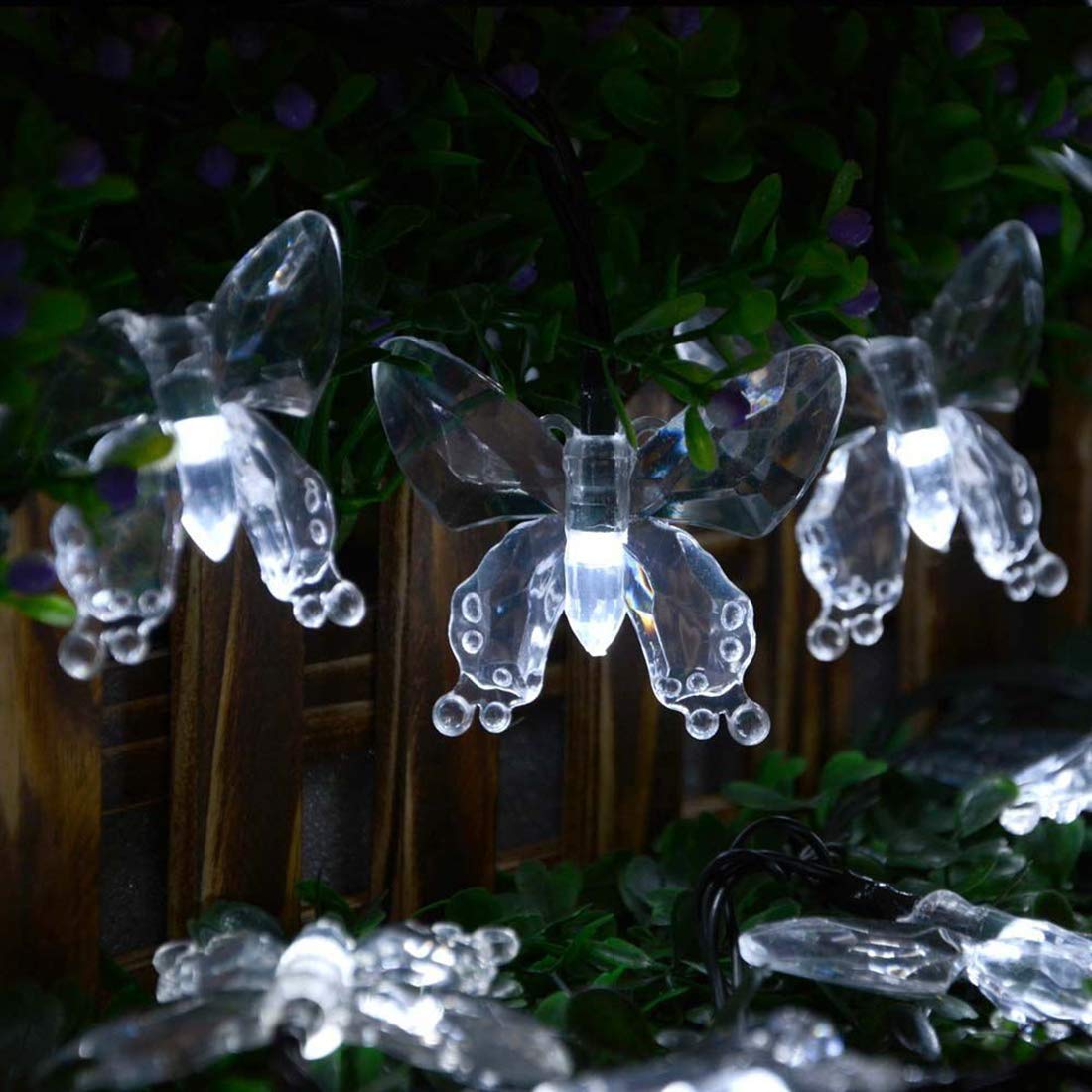 MUEQU Butterfly String Lights, Waterproof Solar String Lights 16ft 20LED Butterfly Solar Fairy Lights Decorative Lighting