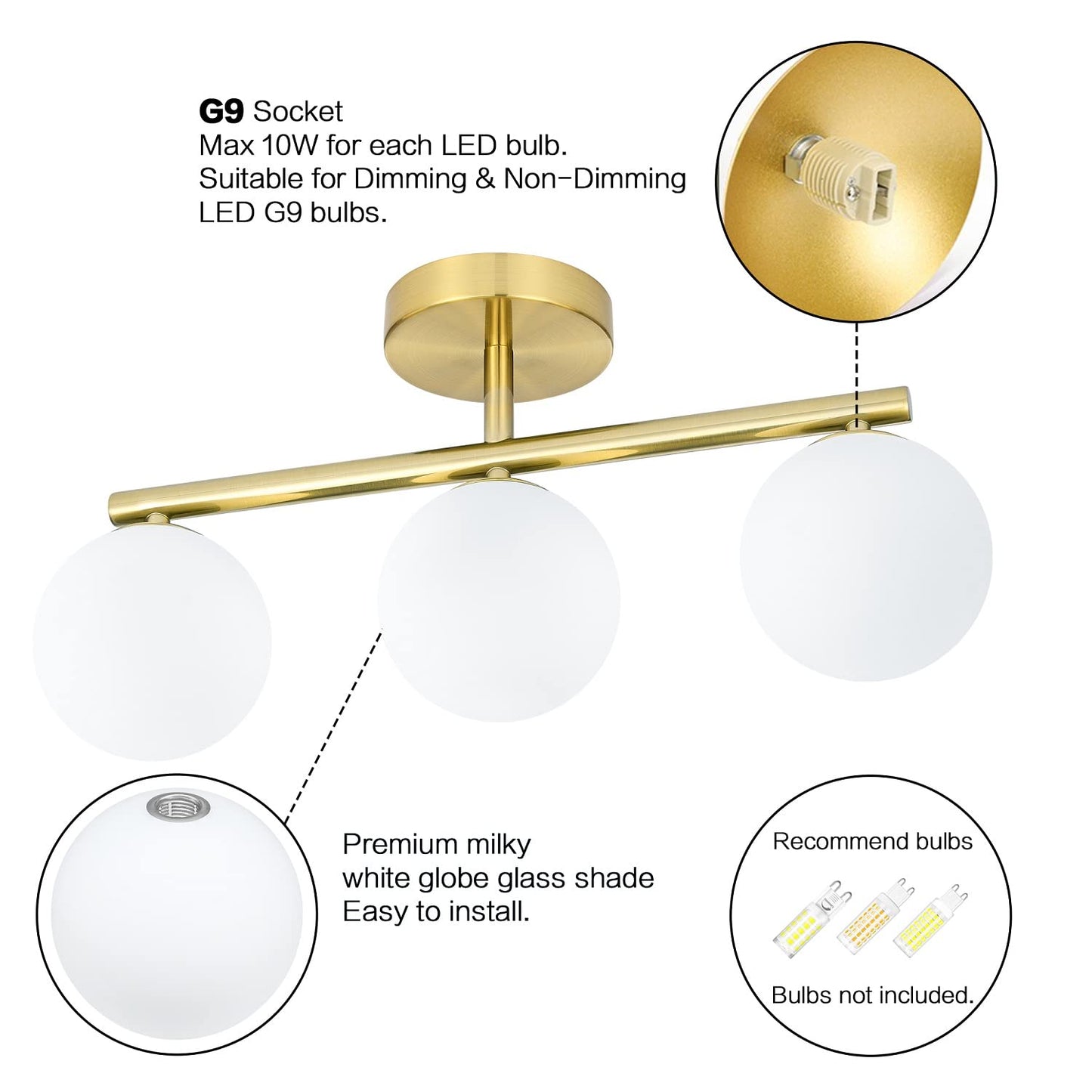 Bathroom Vanity Lights, 3-Light Bathroom Light Fixtures Gold Bathroom Lights, Mid Century Modern Brass Gold Vanity Light Dimmable Wall Sconce Wall