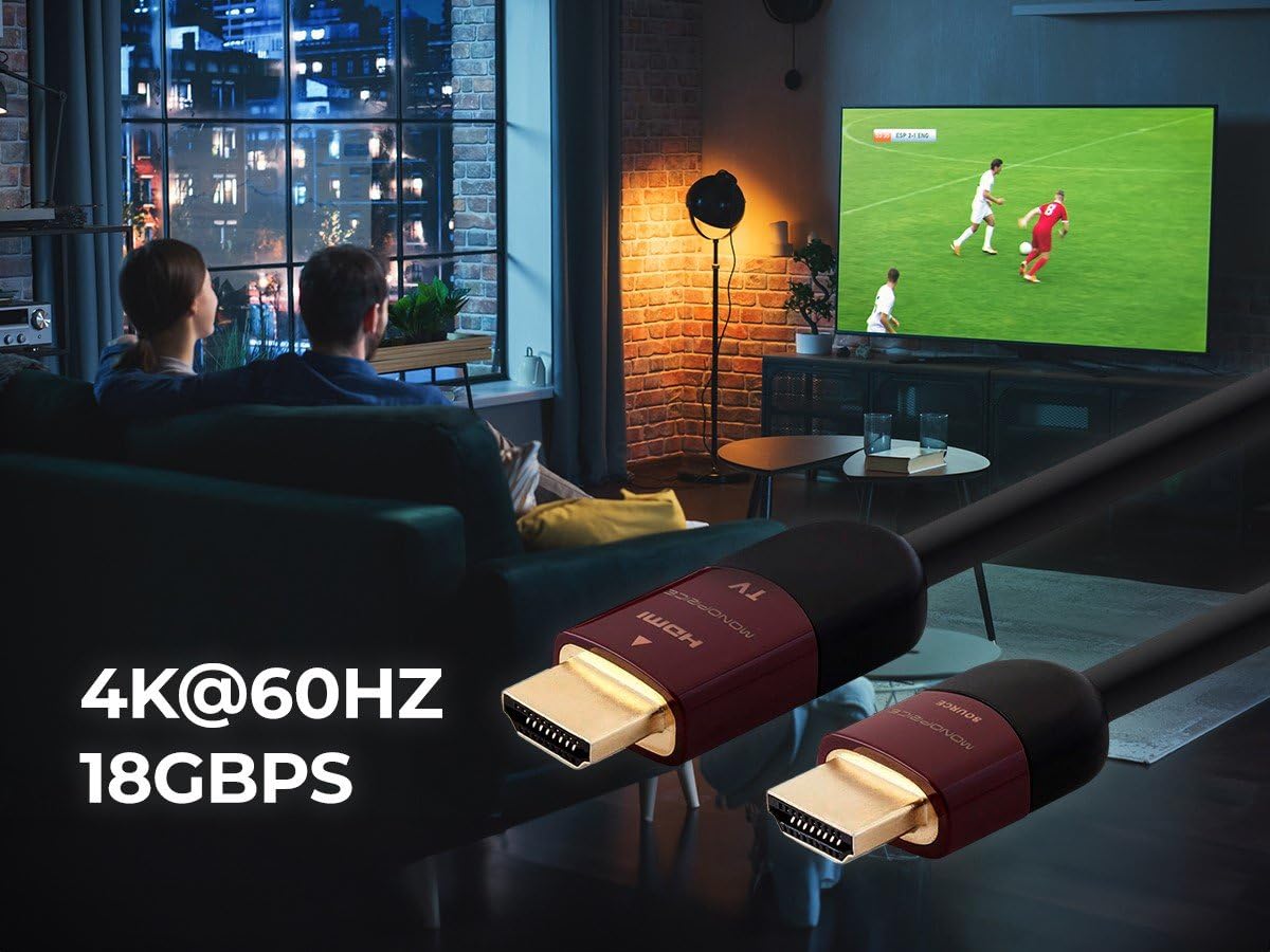 Monoprice 4K High Speed HDMI Cable - 4K@60Hz, 18Gbps, HDR, CL2 In-Wall Rated, Active, 30ft, Black