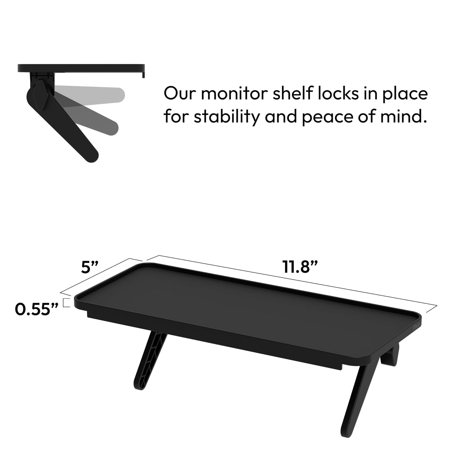 Pixio 12 inch Black Monitor Storage Top Shelf - Adjustable Platform, Universal Fit, Holds Up to 13lbs, Works on TV, Flat, Curved Monitors, Storage