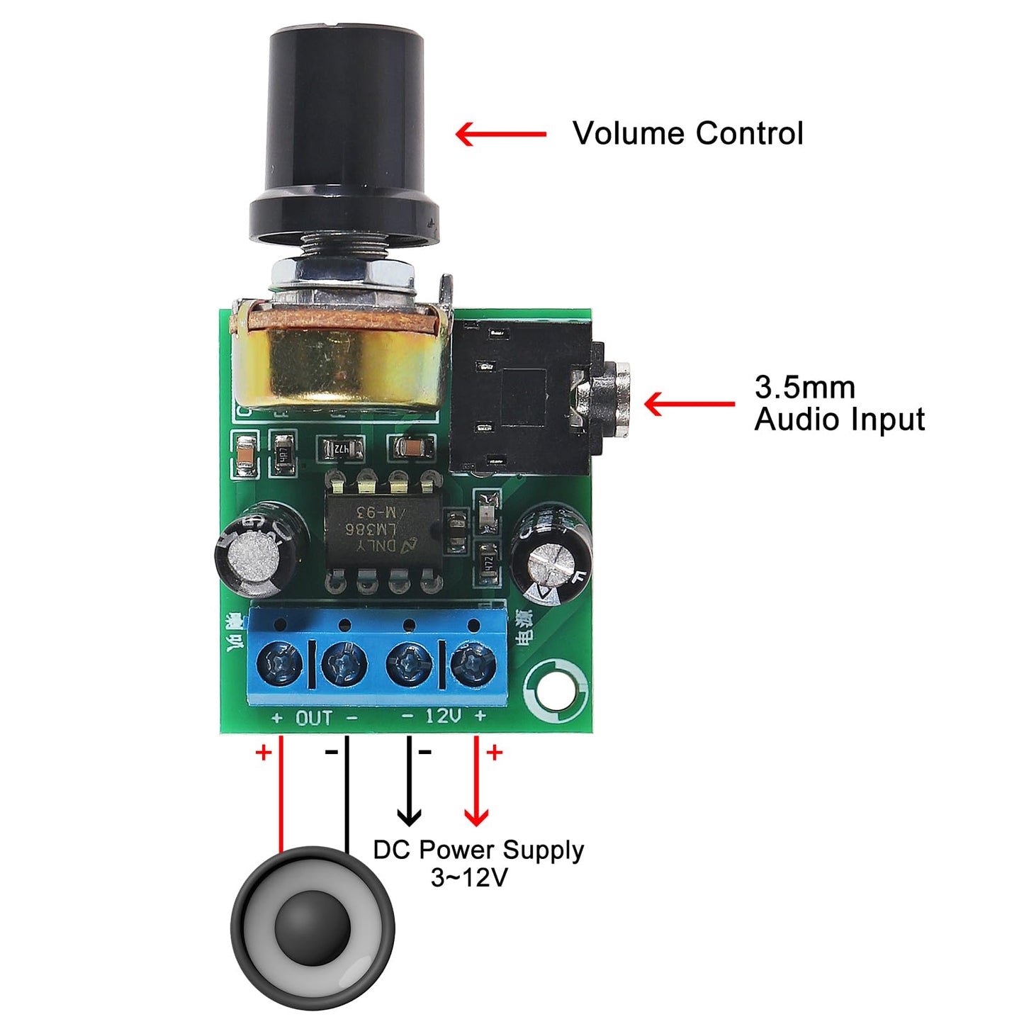 JUZITAO 6Pcs LM386 10W Mini Power Amplifier Board Audio Amplifier Module DC 3-12V Volume Adjustable Control