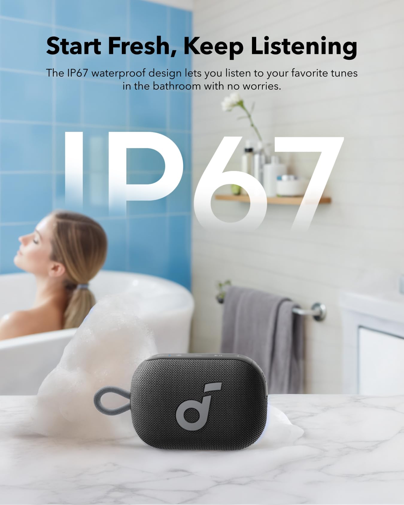 Soundcore Select 4 Go Bluetooth Shower Speaker by Anker, IP67 Waterproof/Dustproof, Ultra-Portable Speaker, Wireless, 20H Playtime, Floatable