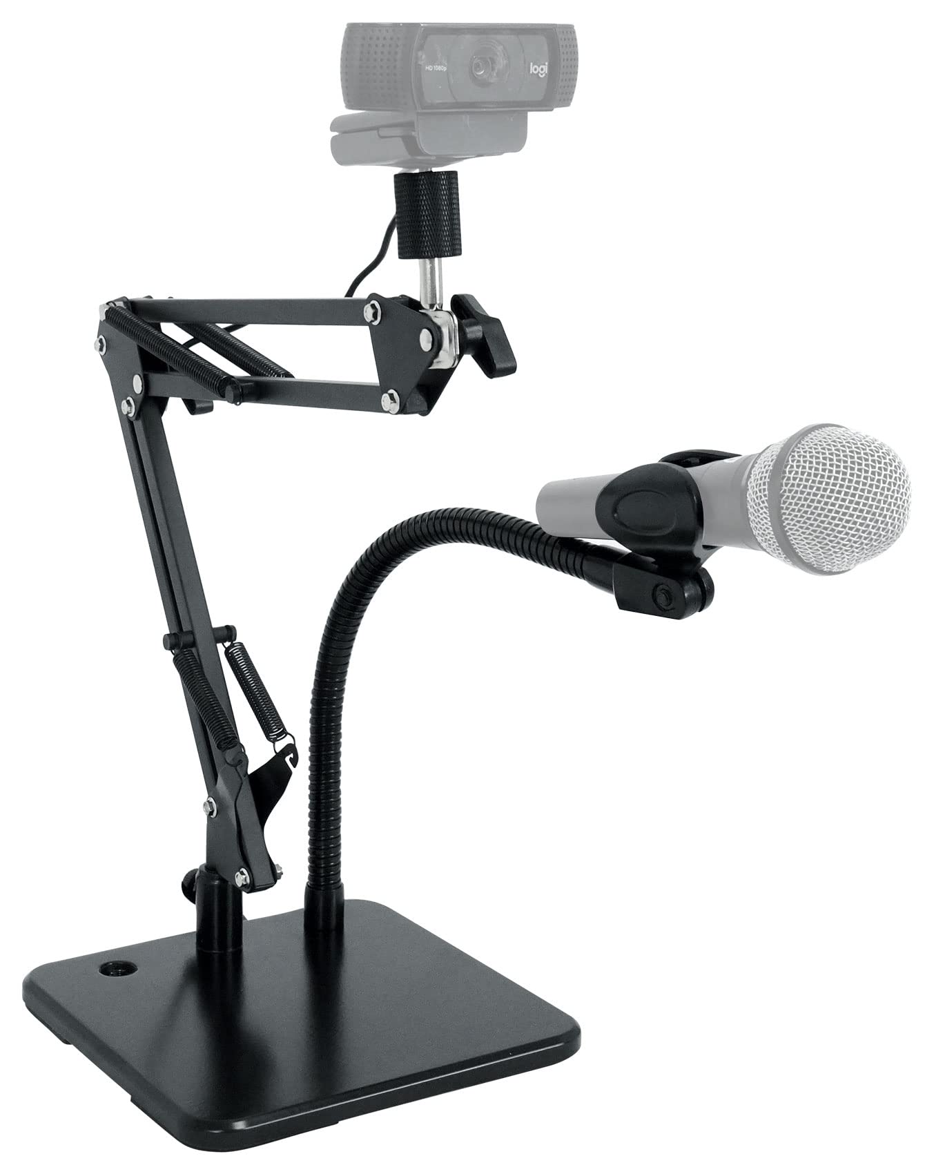 Rockville iSTAND 85 Dual Desktop Boom Arm & Gooseneck Stand, Weighted Base, Adjustable Mic Clip, Phone/Tablet Holder, Perfect for Studio, Podcasting