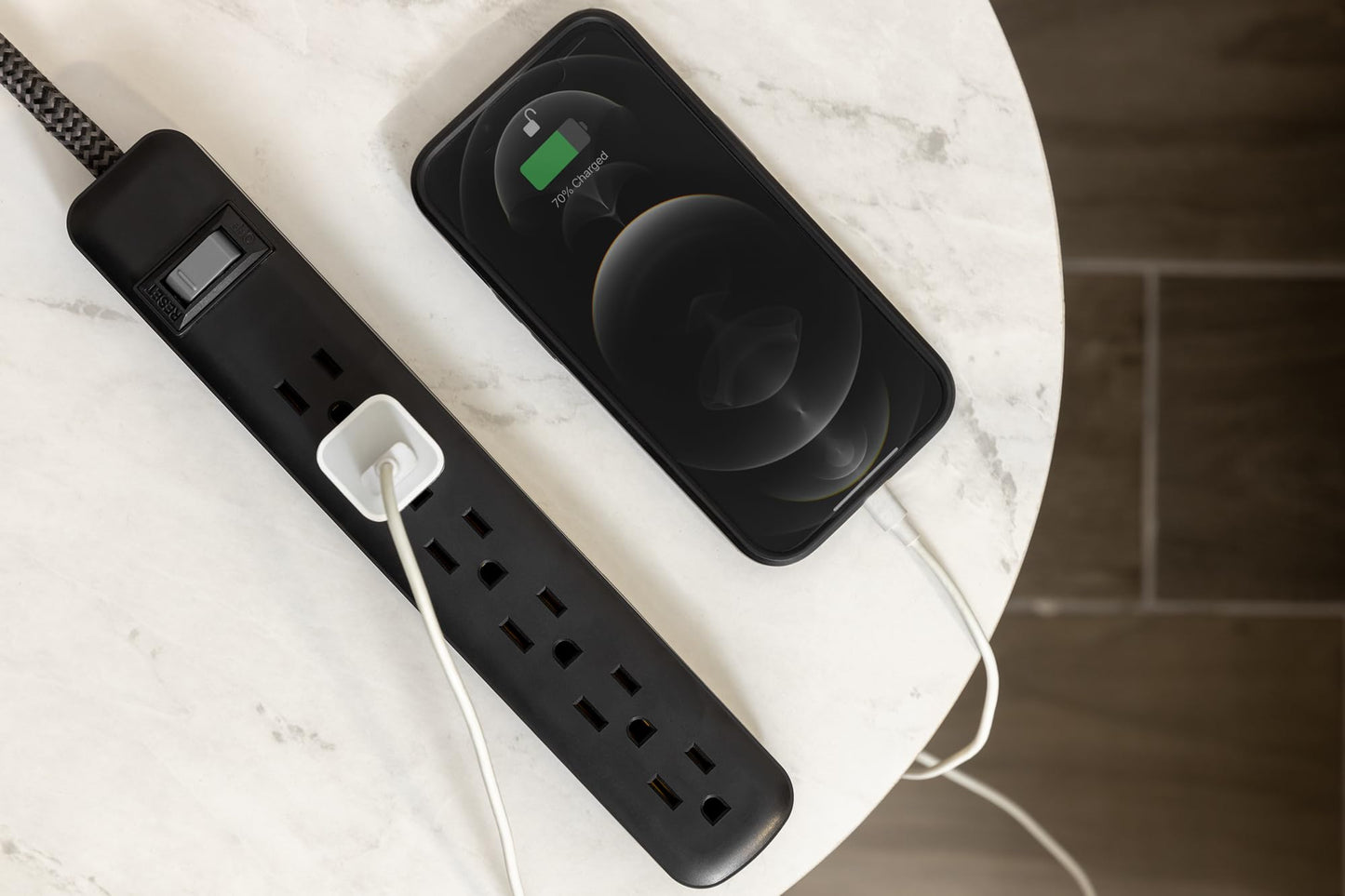 GE UltraPro 6-Outlet Surge Protector, 2 Pack, 3ft Braided Cord Power Strip Surge Protector, Surge Protector Power Strip, 450 Joules, Black, 74544