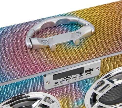 Wireless Express - Boombox Speaker with LED Lights - Retro Bluetooth Speaker w/Enhanced FM Radio - Perfect for Home and Outdoor (Swirl Bling)