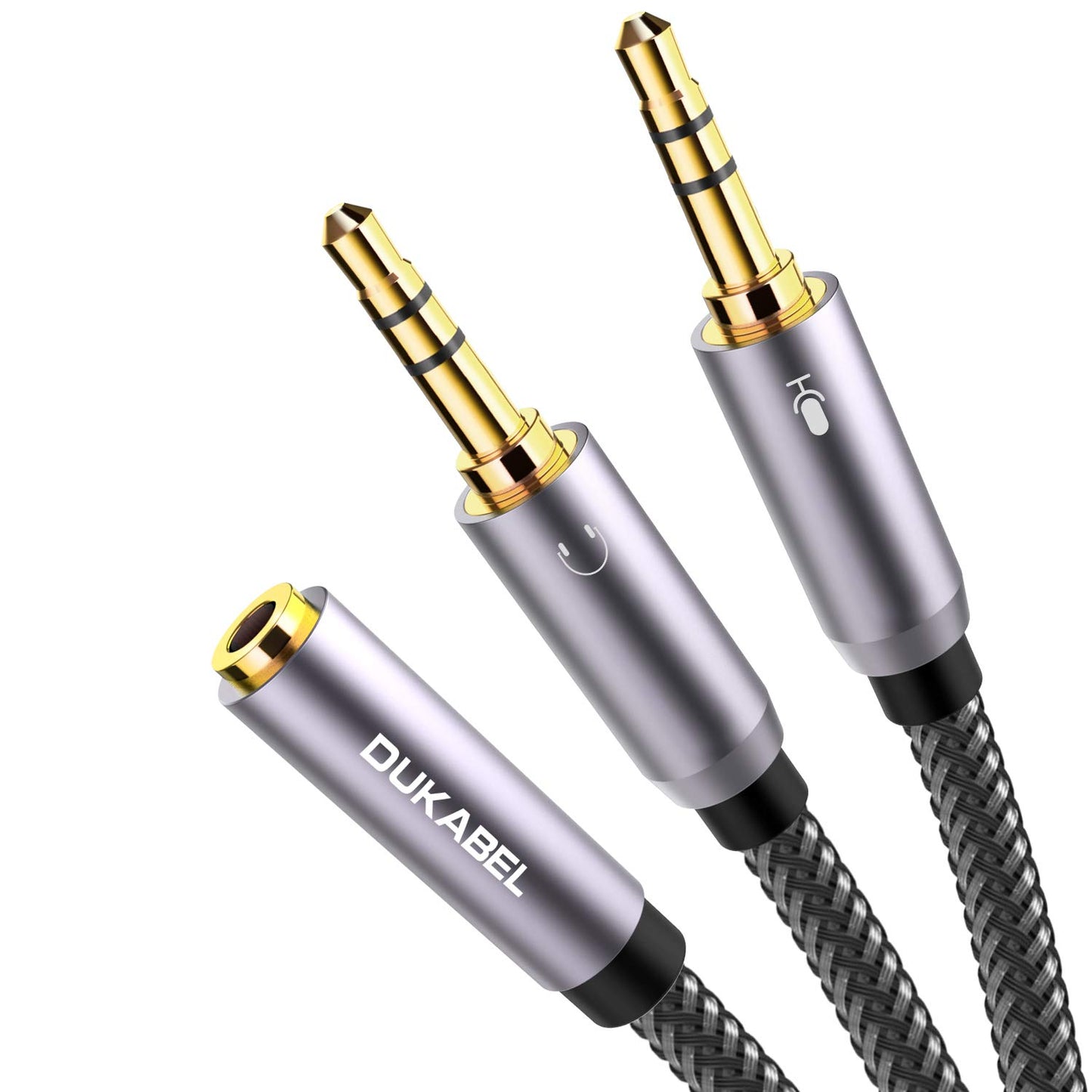 DUKABEL Gold-Plated & Strong Braided Y Splitter Audio Cable - Separate Microphone & Headphone Port Gaming Headset Earphone Adapter - TopSeries (12inch