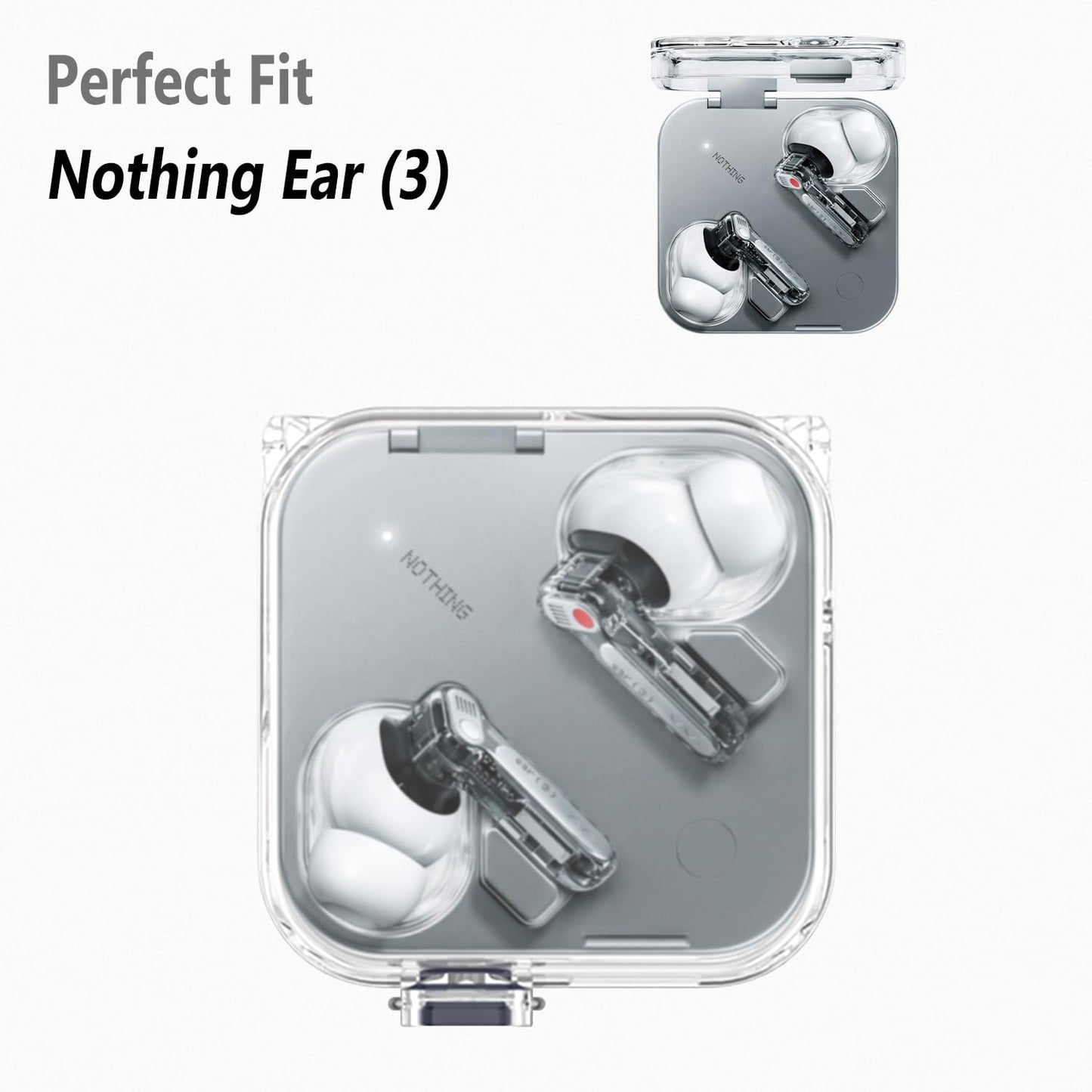 Geiomoo TPU Cover for Nothing Ear (3) Case, Flexible Scratch Resistant Protective with Carabiner (Clear)