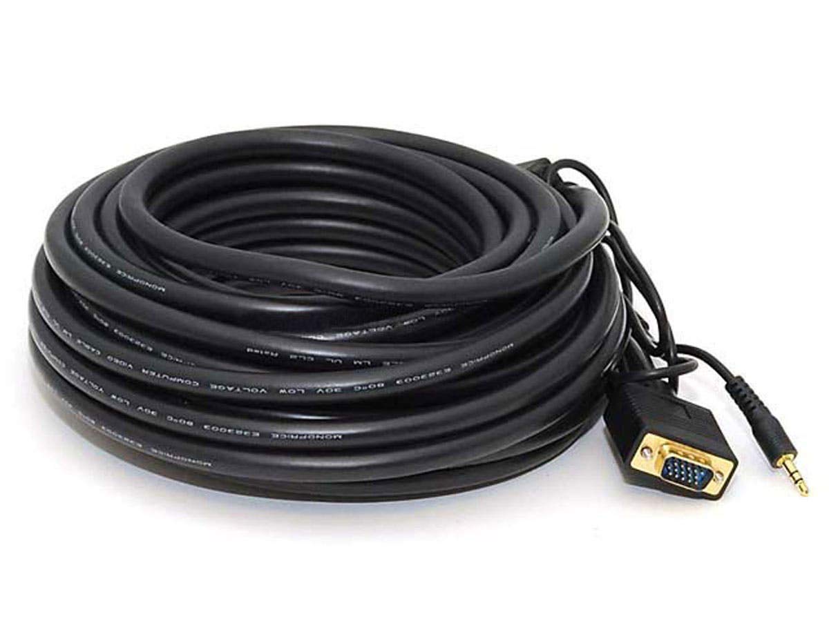 Monoprice Super VGA Cable - 35 Feet - Male to Male with Stereo Audio and Triple Shielding | CL2 Rated, HD15, Gold Plated