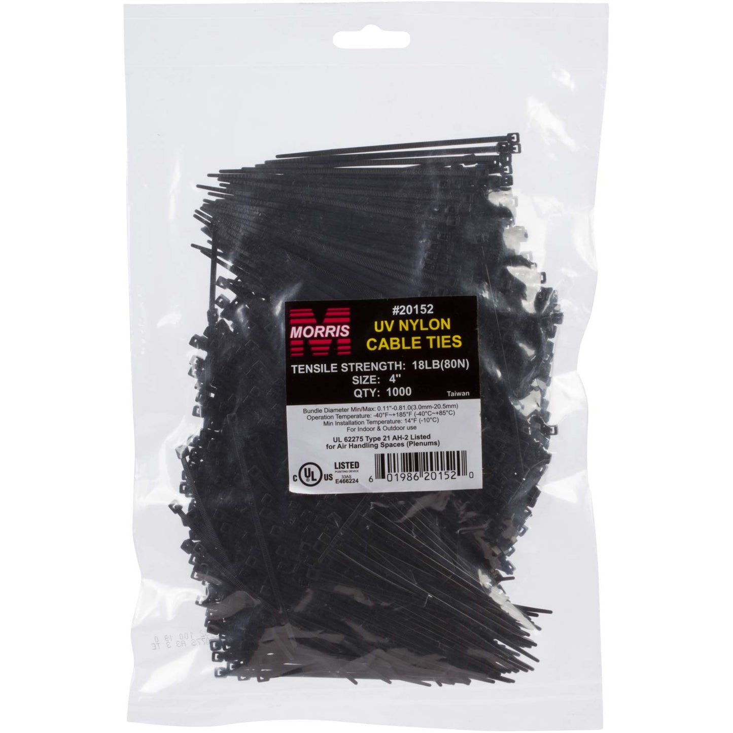 Morris Products Ultraviolet Black Nylon Cable Ties - 11-3/4 Inch Length -Heavy Duty, 40-Pound Tensile Strength - Cable Organization Applications - UV