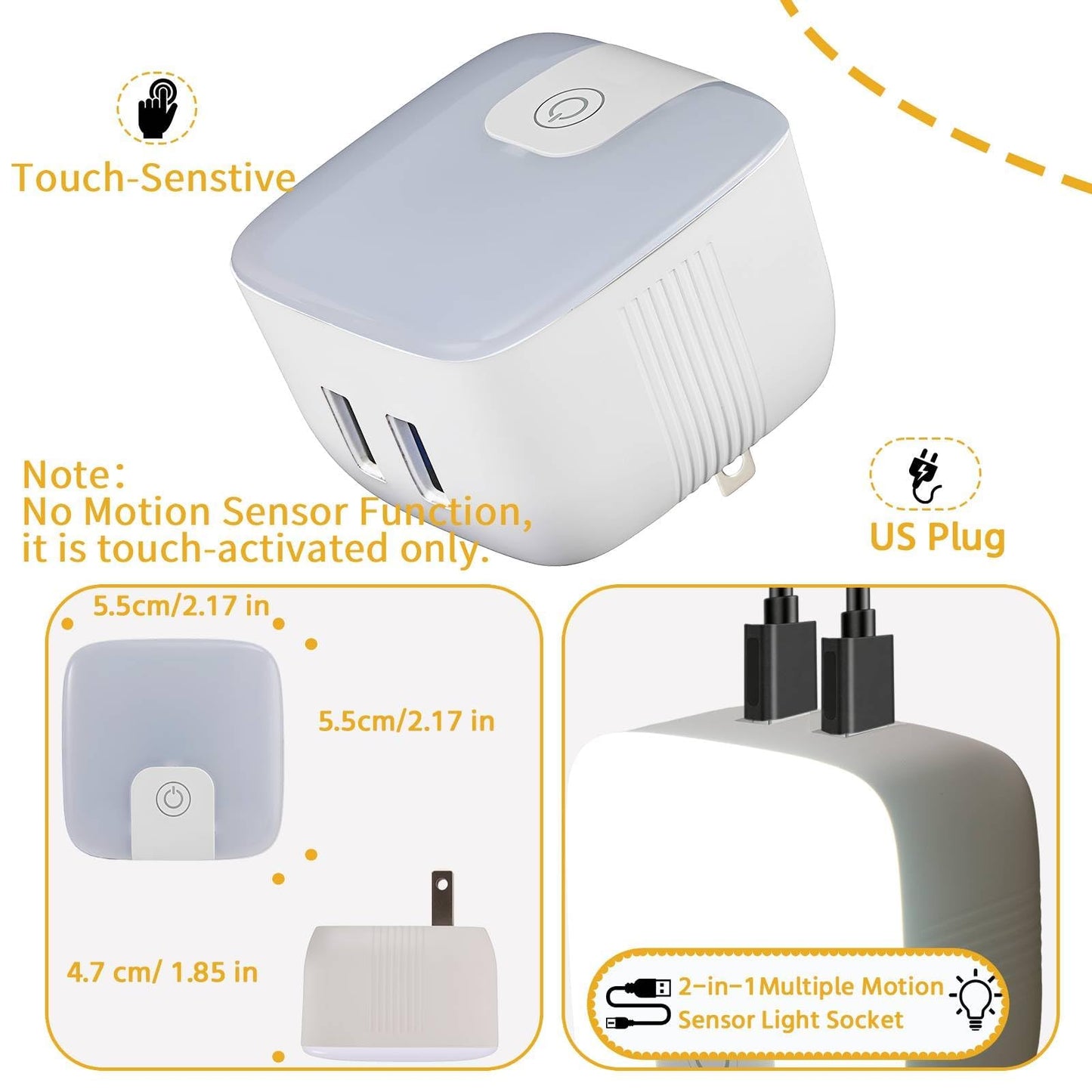 Dekeliy USB-C Night Light, Touch-Controlled Nightlight with Adjustable 3-Level Lighting, Night Lights Plug into Wall Night Lights for Corridor Bedroom
