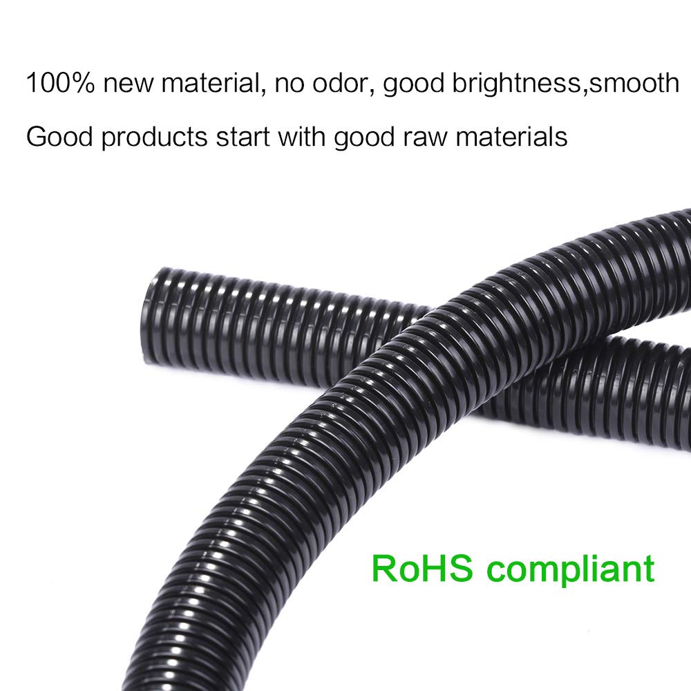 Alex Tech 25ft - 1/4 inch Split Wire Loom Tubing - Black