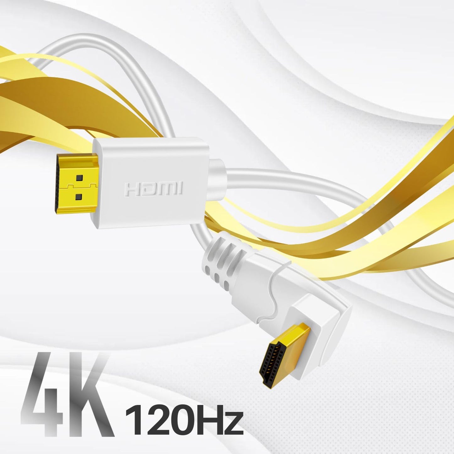 TNP 4K HDMI Cable Right Angle 90 Degree (15 FT) - White High Speed 18GBPs HDMI Wire Cord Support 4K 60Hz 2K 2160p 1440p 1080p 3D ARC/eARC Ethernet