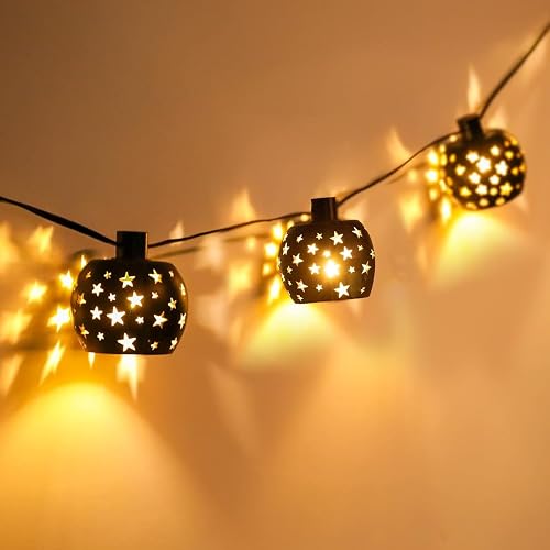 Vigdur Lantern String Lights, Star String Lights Plug in with 10 Clear G40 Bulbs and Star Plastic Lamp Shades, Connectable Moroccan Decoration Light
