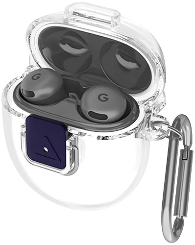 Geiomoo PC Cover for Google Pixel Buds 2a (2025) Case, Flexible Scratch Resistant Protective with Carabiner (Clear)