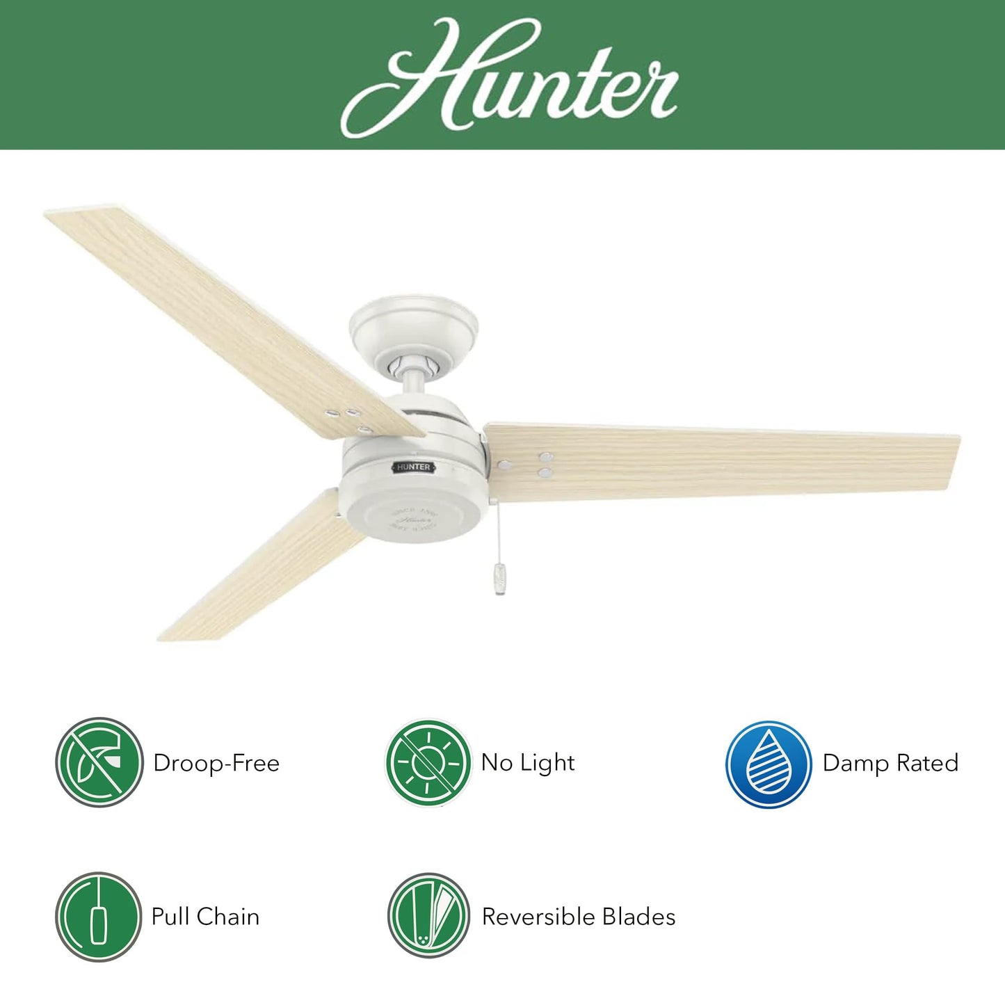 Hunter Fan 52 inch Outdoor Industrial Ceiling fan, 3-Blade (Renewed) (Fresh White)