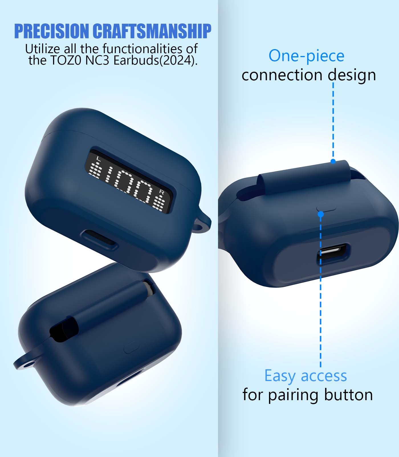AGENTNANO for TOZ0 NC3 Earbuds(2024) Case Cover with Cleaner kit, Silicone Protective Battery Display Visible Design Cover for TOZO Hybrid Active