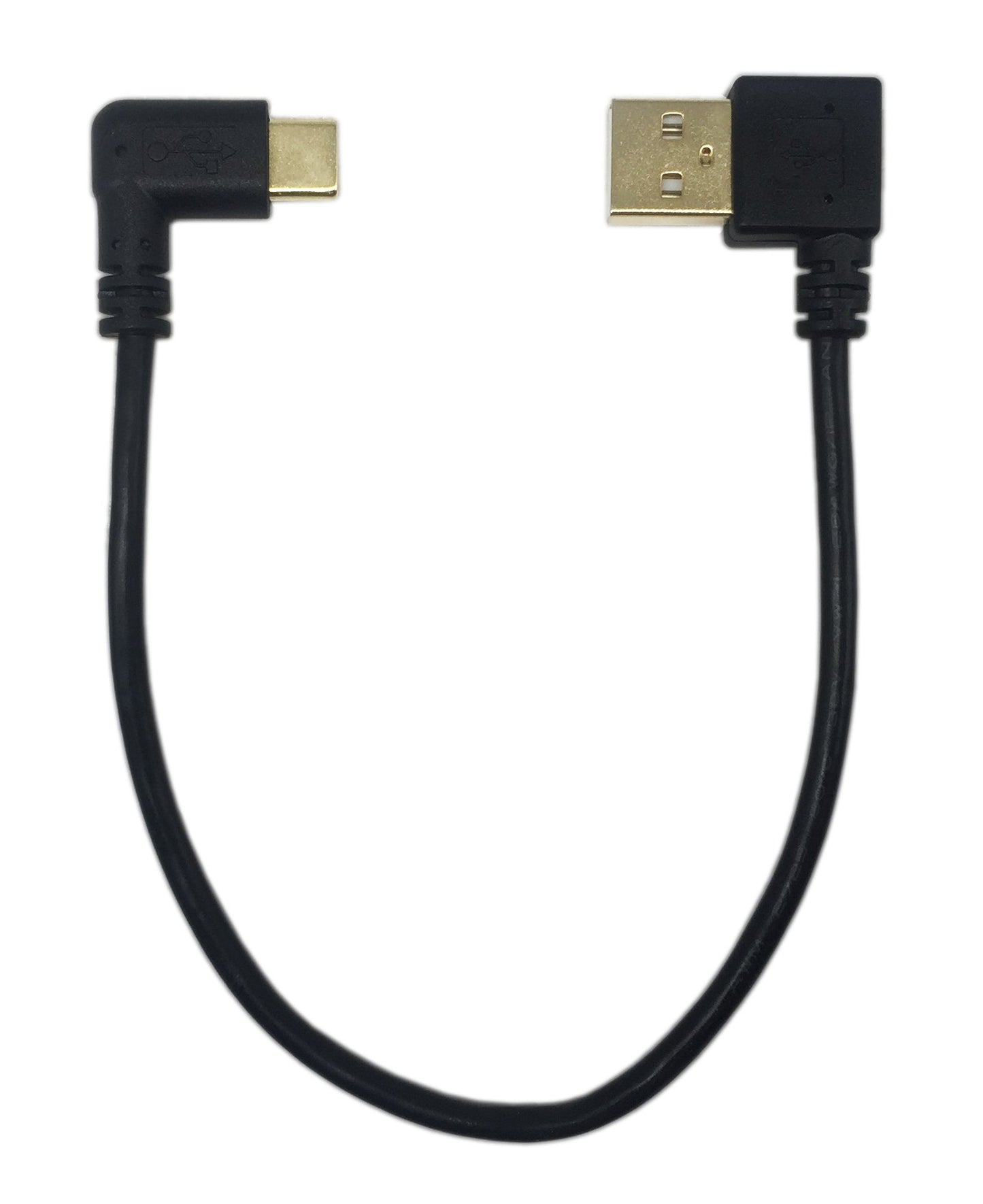 CERRXIAN 9 inch Gold Plated USB Left & Right Angle 3.0 Type C Male to Left Angle USB Type A 2.0 Male Fast Charge and Data Sync Cable L