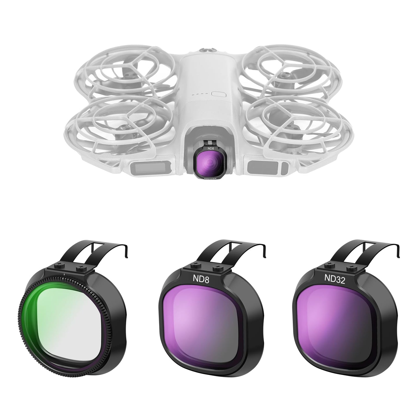 NEEWER CPL + ND Filter Set Compatible with DJI NEO 2 Only, 3 Pack Snap On Drone Camera Lens Accessories Kit Neutral Density (ND8/32) Circular