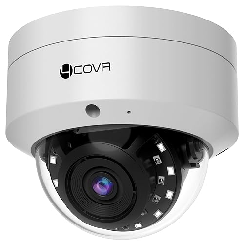 4COVR 5MP PoE Security Camera, Outdoor Vandal Wired Surveillance Dome IP Camera with Mic, IK10 Vandal-Proof IP67, Smart Human/Vehicle Detection, 100ft