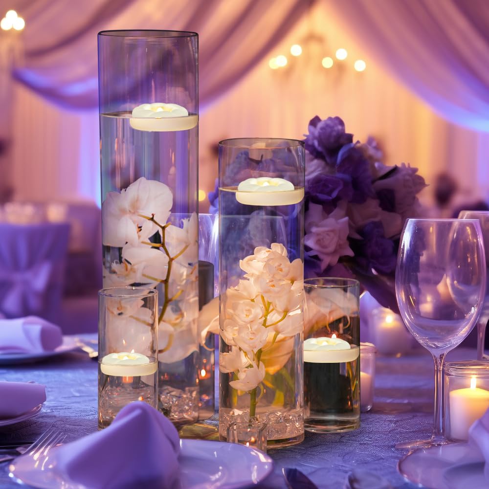 PUNPUBA 36pack Flameless Led Floating Candles, 3” Plastic Tealights Battery Operated Flickering 100+ Hour Waterproof for Cylinder Vases, Centerpieces