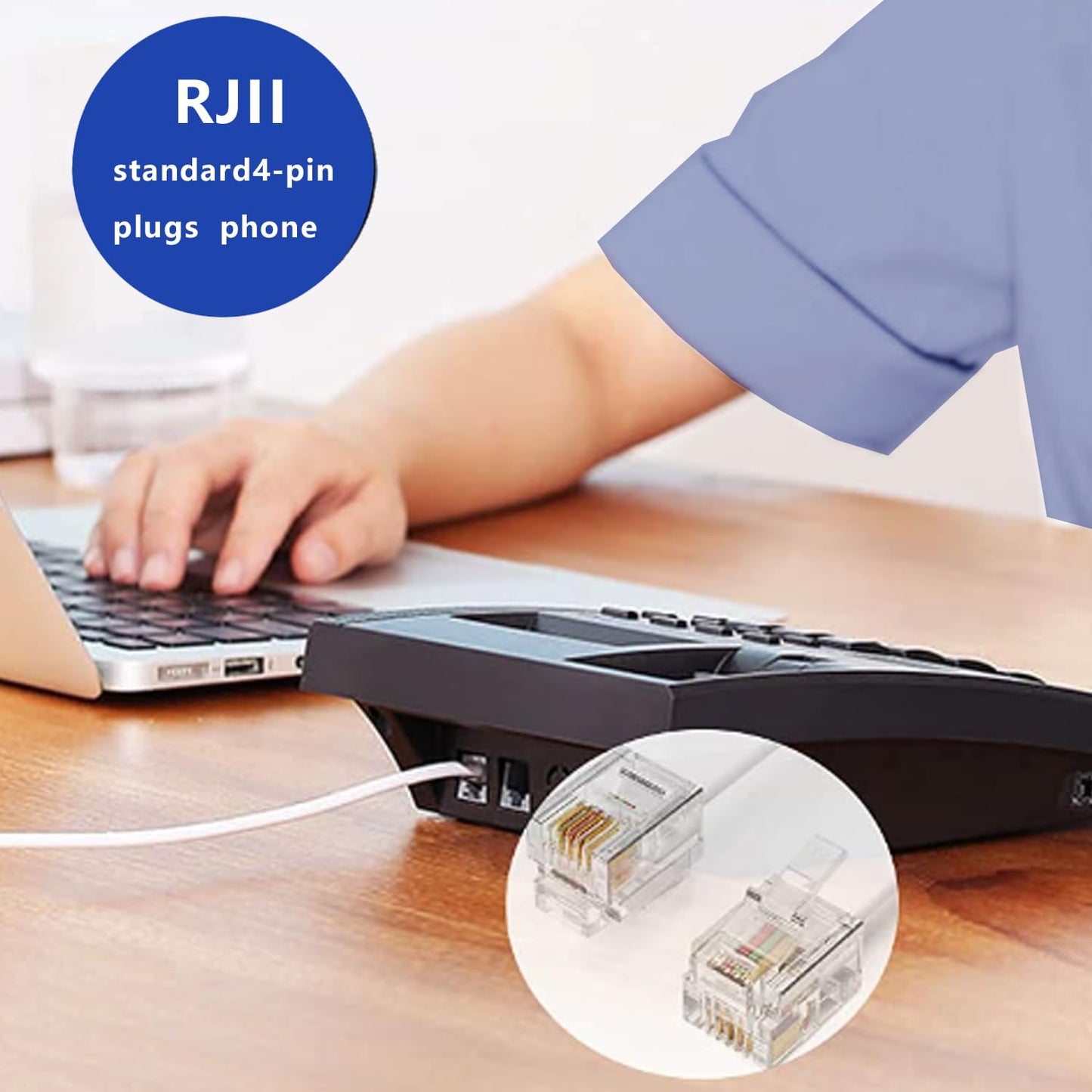 Yumiwoow Telephone Extension Cord Phone Cable Line Wire, with Standard RJ11 Plug and 1 in-Line Couplers and 30 Cable Clip Holders-White 15M