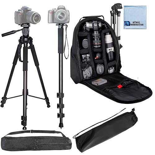 60" Inch Pro Series Professional Camera Tripod + Pro Series 72" Inch Monopod w/Quick Release + Deluxe Digital Camera/Video Padded Backpack +