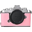 Z fc Case, BMAOLLONGB Handmade PU Carbon Fibre Leather Half Camera Case Bag Cover Bottom Opening Version for Nikon Z fc with Hand Strap (Pink)