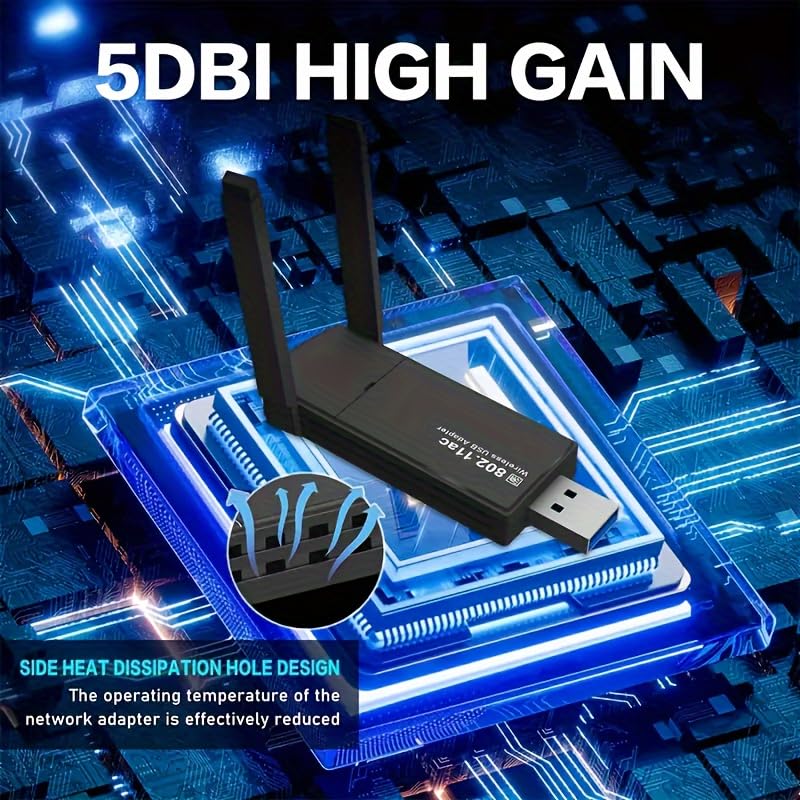 Mini Wireless Adapter Network Adapter for Desktop PC,USB 1300Mbps WiFi Adapter for PC Built-in High Gain Dual Band Antenna 5 G / 2.4G for Desktop PC