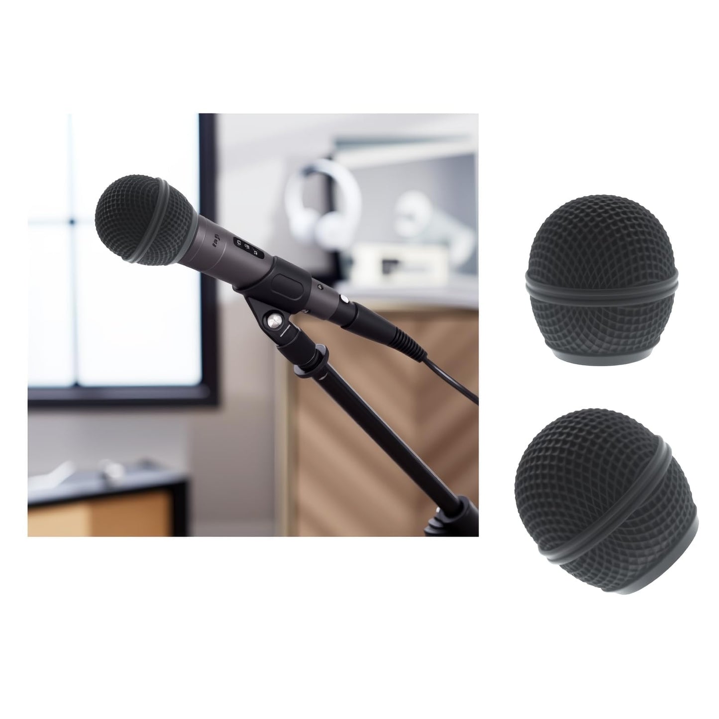 SYCZIOHU 2-Pack Steel Mesh Microphone Grille Heads with Inner Foam Compatible with SM58 SM58S BETA58A SA-M30 SV100 Black Replacement Mic Caps