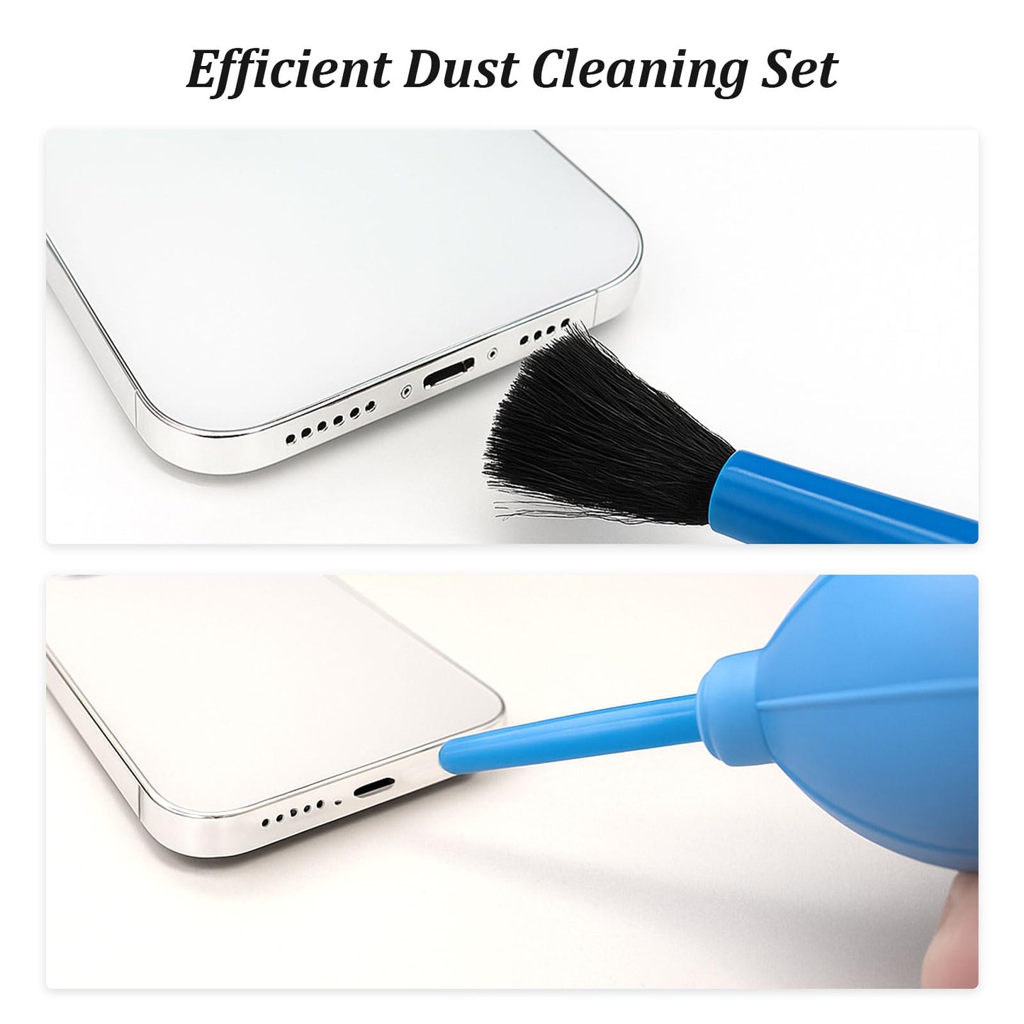 2-Pack Soft Brush Manual Rubber Air Blower Dust Cleaner for Camera, Telescope, Microscope, and Electronics - Black & Blue