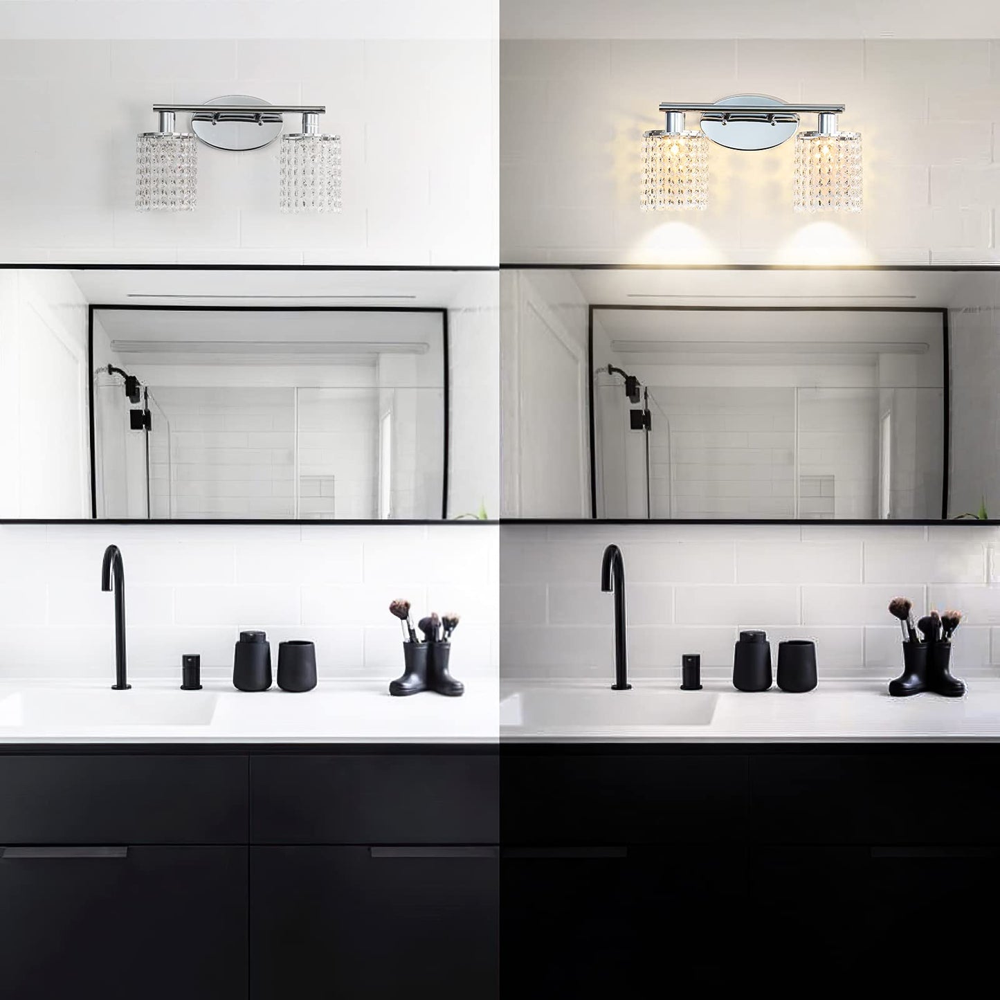 Luburs Crystal Bahtroom Vanity Light,Chrome Sconces Wall Lighting,2-Light Modern Vanity Lights for Bathroom Over Mirror Wall Sconces