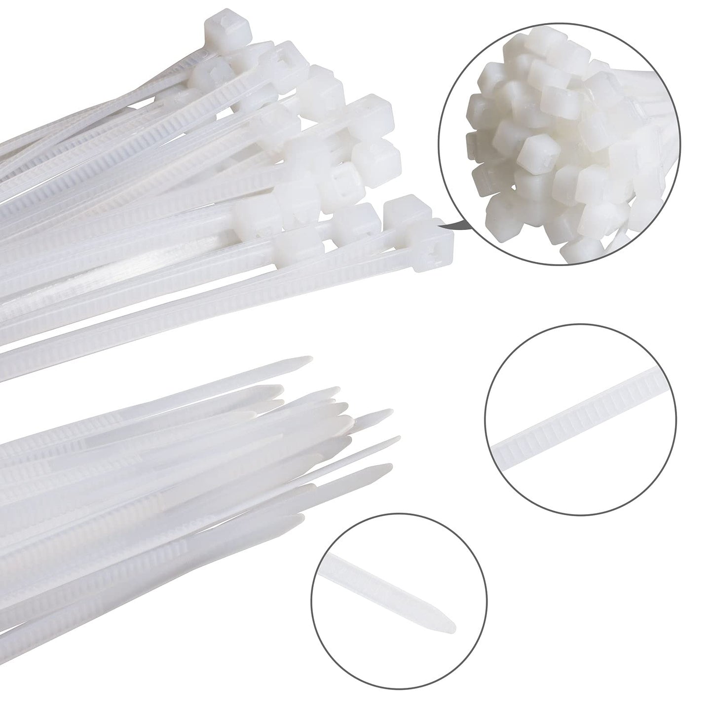 Small Zip Ties,White Zip Ties 8 Inch 100 Pack, Nylon Cable Ties Self Locking Tie Straps, Heavy Duty clear zip ties, Tiny Cable Ties for Indoor