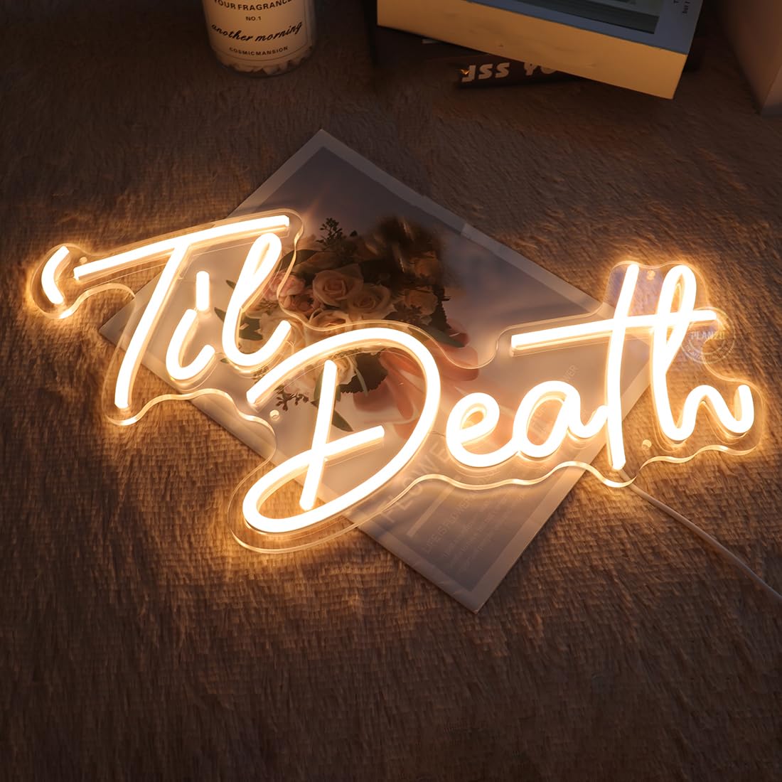 Planzo Til Death Neon Sign Bedroom Wall Decor Led Light Gothic Wedding Party Home Decor Engagement Proposal Christmas Gift 5V USB Powered with Dimmer