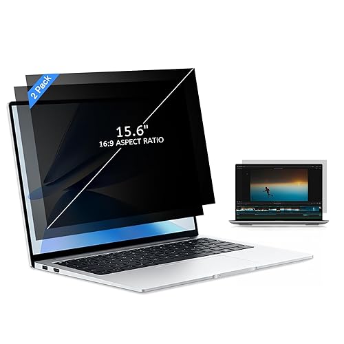 MOBDIK 15.6 Inch Laptop Privacy Screen Filter for 16:9 Aspect Ratio, Anti-Glare, Anti-Spy, UV Blocking - 2 Pack