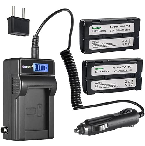 Kastar 2-Pack VMBPL13 Battery and LCD AC Charger Compatible with Hitachi VM-E555LA, VM-E563LA, VM-E565, VM-E565LA, VM-E568E, VM-E568LE, VM-E573LA