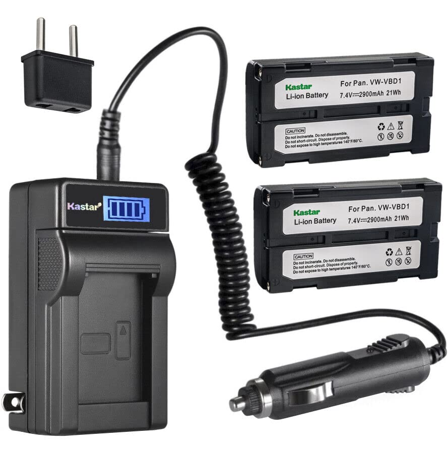 Kastar 2-Pack VMBPL13 Battery and LCD AC Charger Compatible with Hitachi VM-E555LA, VM-E563LA, VM-E565, VM-E565LA, VM-E568E, VM-E568LE, VM-E573LA