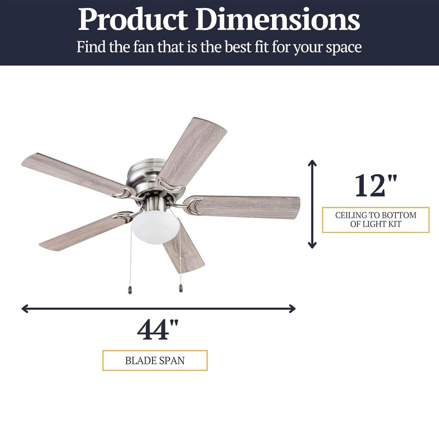 Prominence Home Alvina Traditional 44 Inch Ceiling Fan with Light, LED Flush Mount Ceiling Fan, Indoor Fan with 5 Blades, Gray Oak and Brown Walnut