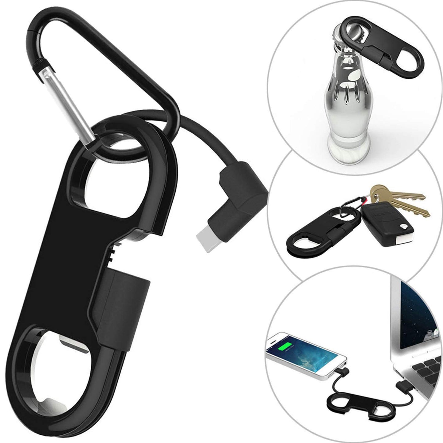 i-Dawn Compatible iPhone Charge Cable + Keychain + Bottle Opener + Aluminum Carabiner,Portable Multifunction Keychain Bottle Opener USB Charging Cord