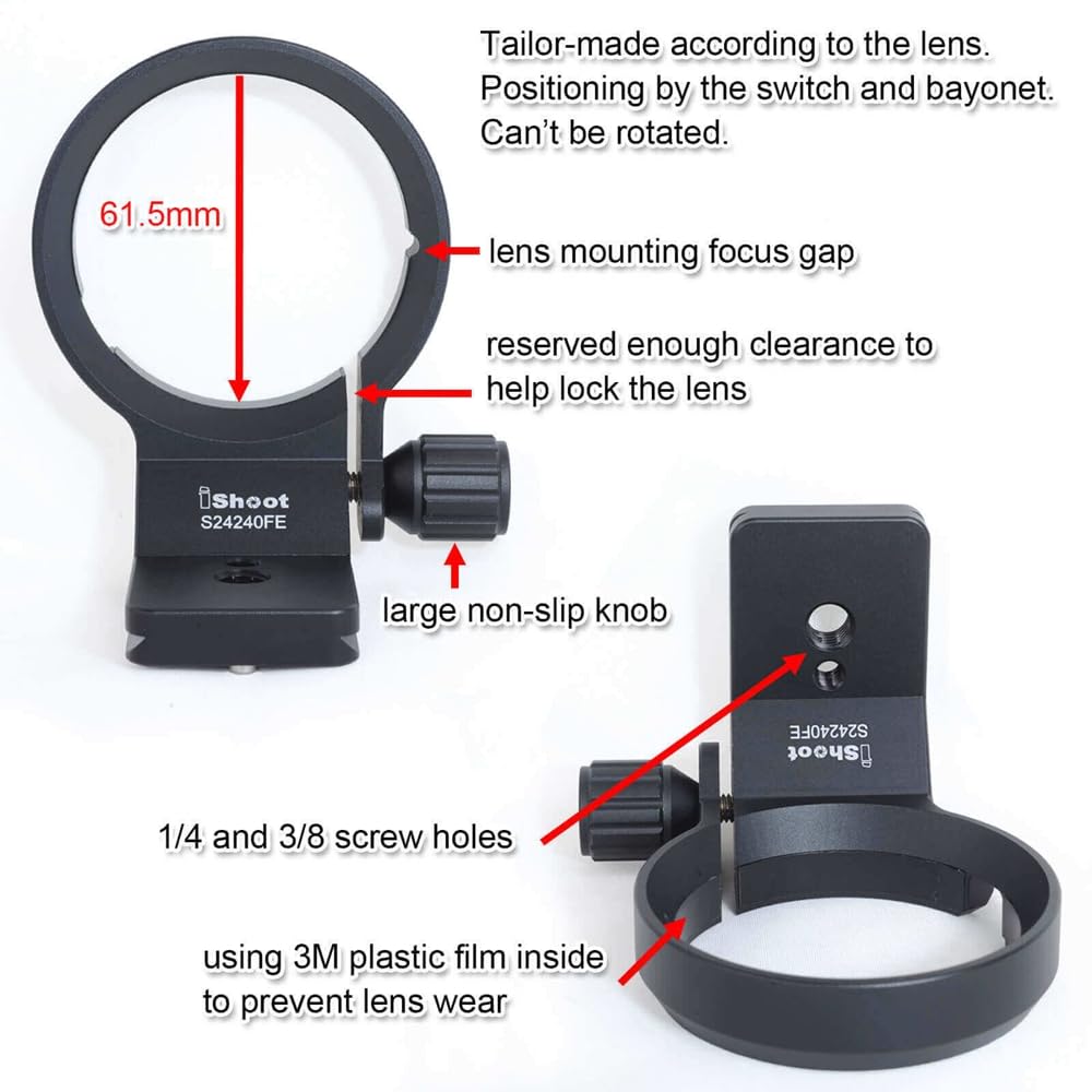 iShoot Tripod Mount Ring Lens Collar Support Bracket Holder Compatible with Sony FE 24-240mm F3.5-6.3 OSS, 24-70mm f/4 ZA OSS, 24mm f/1.4 GM, 10-18mm