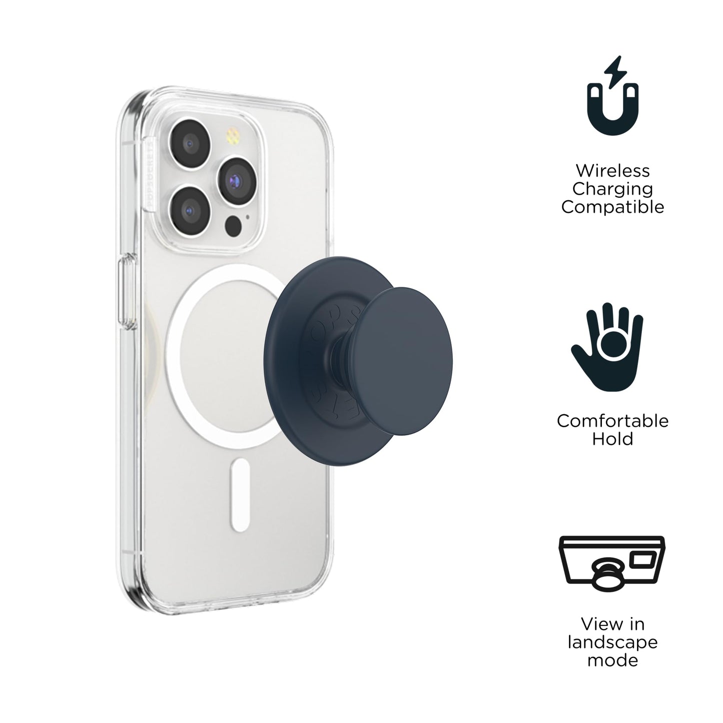 PopSockets Phone Grip for MagSafe, Magnetic Holder, Phone Stand - Soft Touch Navy
