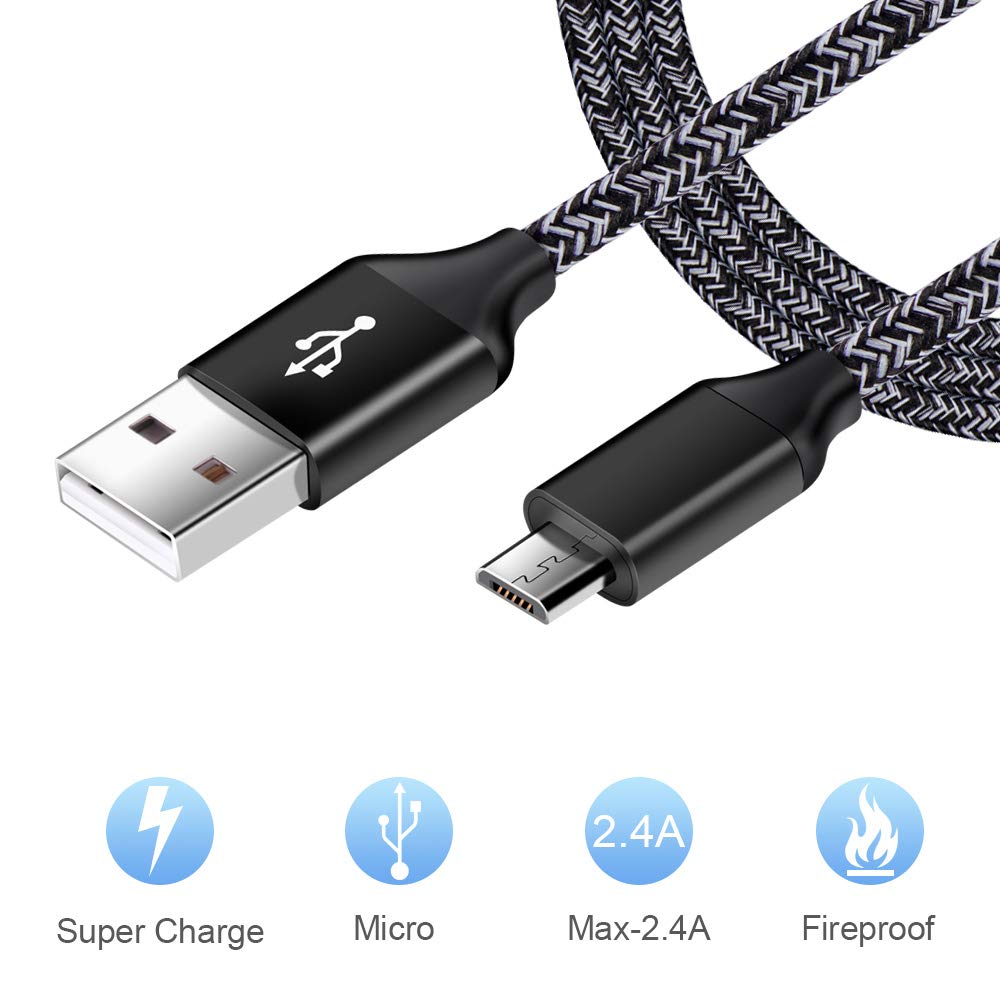 Samsung Galaxy S6 S7 J3 J7 Note 5,LG Stylo 2 3 Plus,Tablet,Kindle Fire 6 ft Micro USB Charger Cord with Fast Charging and Wall Charger Block Plug