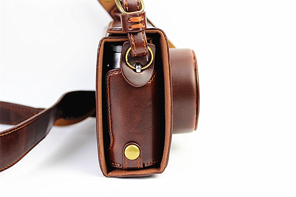 X100 Case, BolinUS Handmade PU Leather Fullbody Camera Case Bag Cover for Fujifilm Fuji X100 X100S X100T Bottom Opening Version + Neck Strap -Coffee