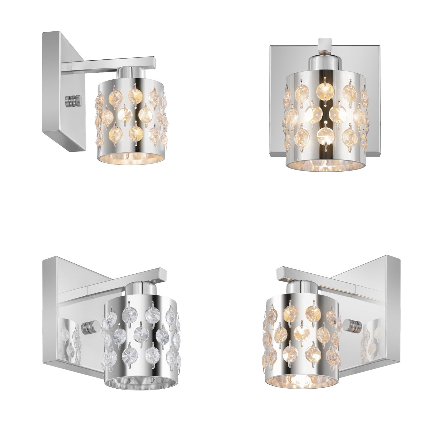 CRAFTRONOS 2-Pack Chrome Finish Wall Sconces, Hardware Decor Set of 2 Modern Vanity Lights, Metal Shade in K9 Crystal Clear Glass for Bathroom Mirror