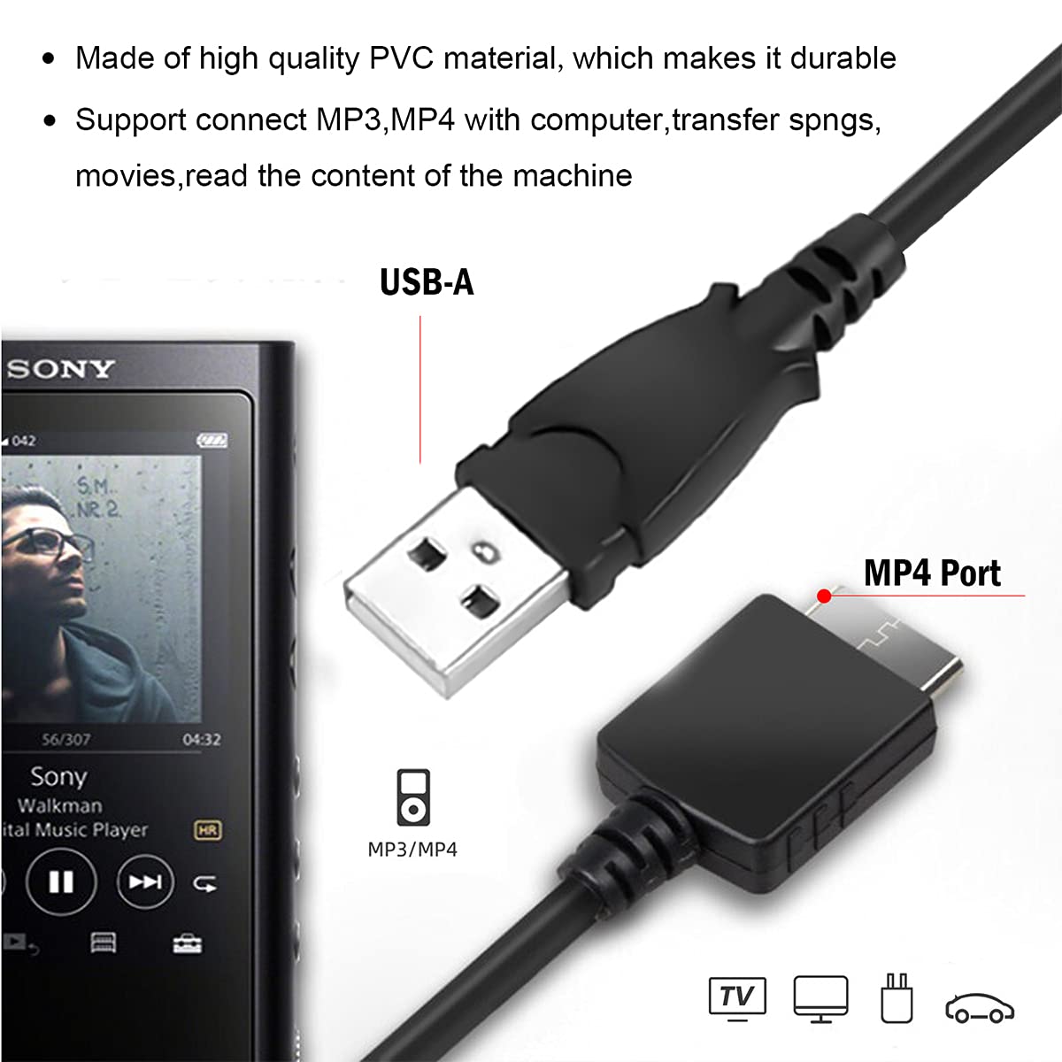 LILIBIN MP3 Player Charger Cable Compatible with Sony Walkman NWZ MP3, Charging Cord for A Series, S Series, E Series, X Series, Z Series, Sony