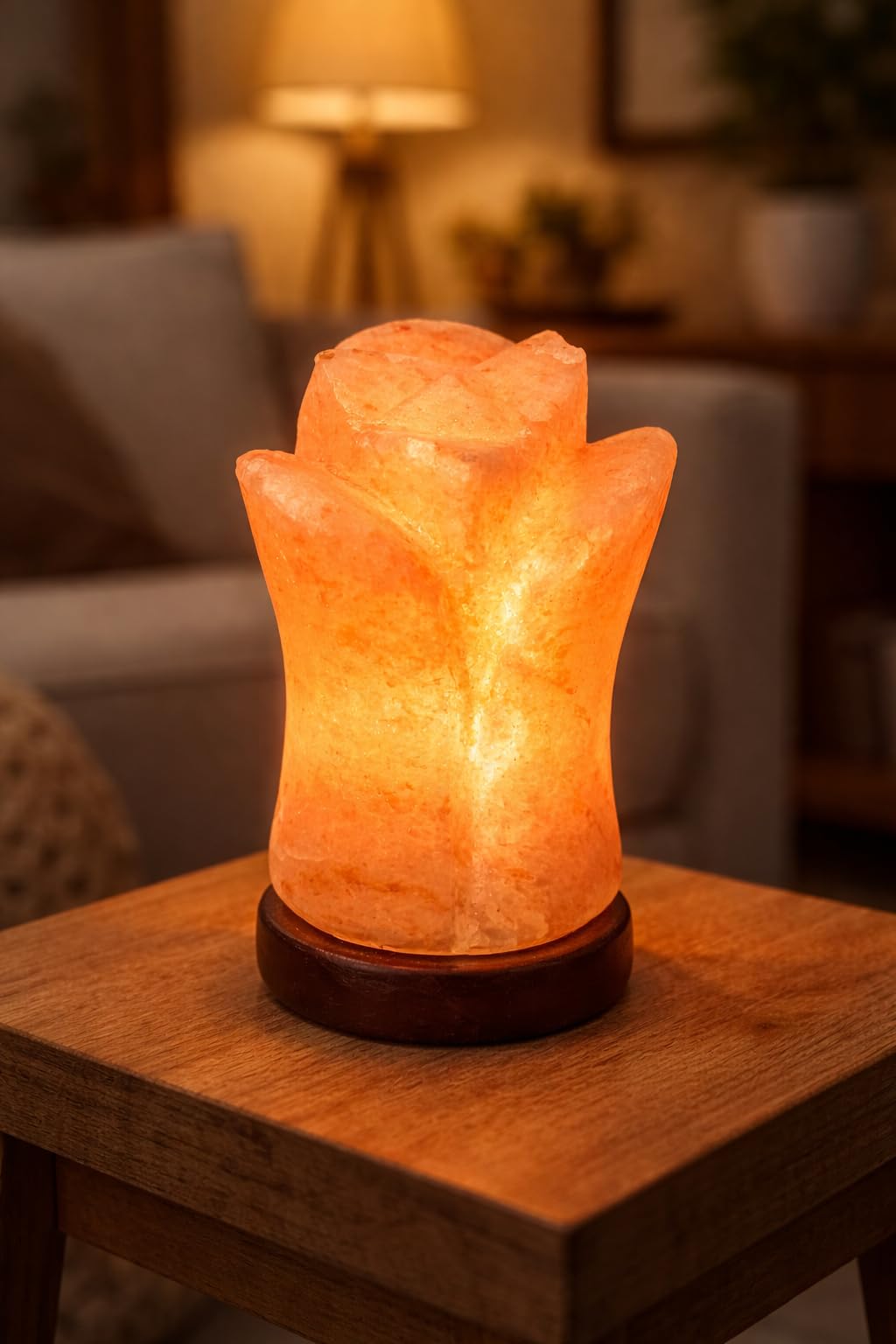 NatureBoost Himalayan Pink Salt Lamp - Flower Shape - Hand-Carved Natural Crystal Salt Rock with Wooden Base Ideal Gift & Home Décor