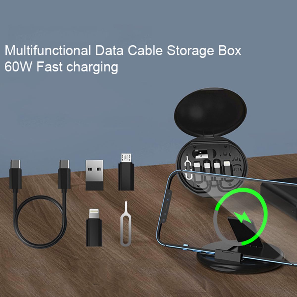 ZALUJMUS Multifunctional Data Cable Storage Box Adaptor for USB-C and Micro-USB Devices Universal Data Transfer Cable (White)