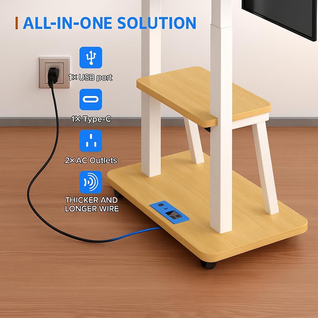 DIOOSN Rolling TV Stand for 32-80 Inch TVs, Mobile TV Cart with Power Outlet, Outdoor TV Stand with Wheels, Portable tv Stands for LCD OLED 4K