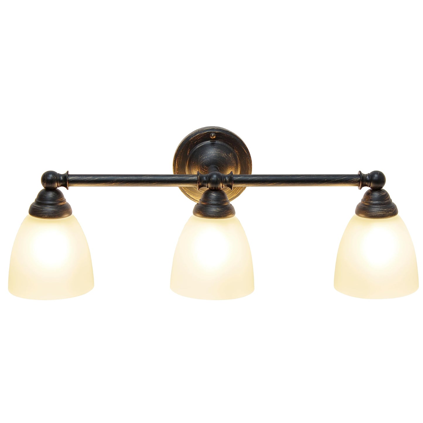 Simple Designs VT1025-ORB 25" Classic 3 Light Metal Bar and Frosted Cone Shape Glass Shades Decorative Wall Mounted Vanity, Oil Rubbed Bronze